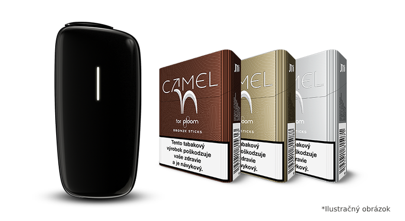 Štartovacia súprava - čierne zariadenie Ploom X Advanced a 3 balenia náplní Camel s príchuťami Bronze, Gold a Silver