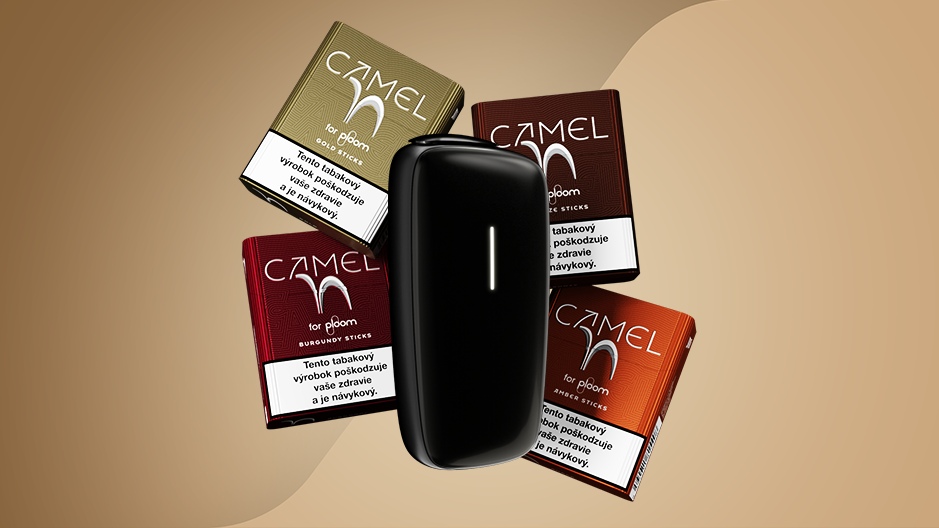 Čierny Ploom X Advanced a štyry krabičky Camel náplní - Bronze, Burgundy, Amber a Gold